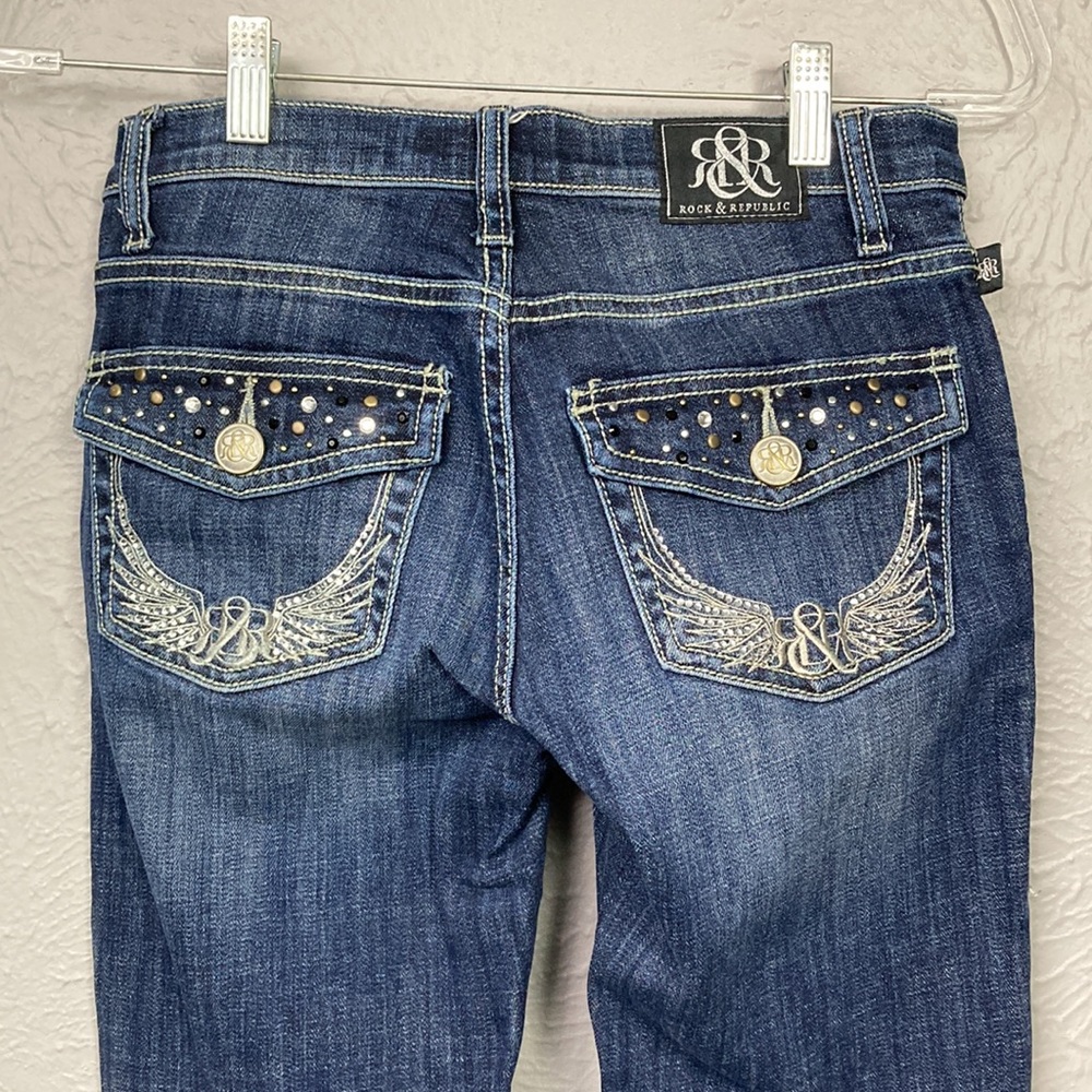 Rock & Republic Blue Kasandra Bling Pocket Jeans Women's Size 2 - Picture 14 of 16